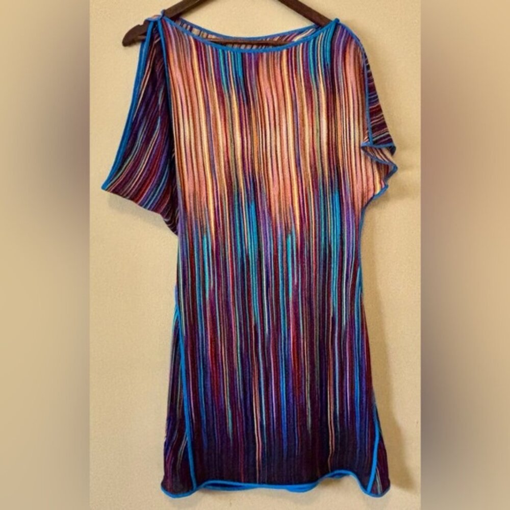 BCBGMaxAzria|Stunning 100% Silk Luxurious Bright Striped Asymmetrical Dress Sz S